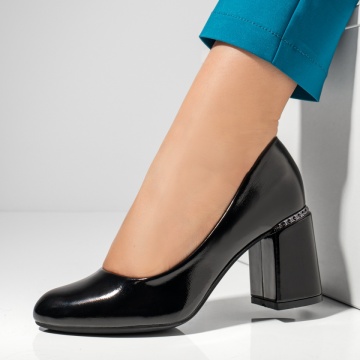Pantofi dama cu toc negri cu aspect lucios MOD02837, 1, modlet.ro