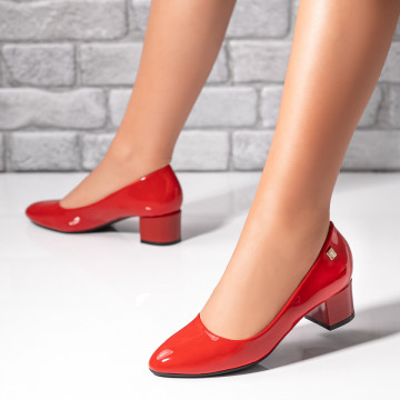 Pantofi dama cu toc rosii cu aspect lucios MOD06430, 3, modlet.ro