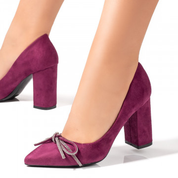 Pantofi dama cu toc si fundita mov suede MOD06131, 1, modlet.ro