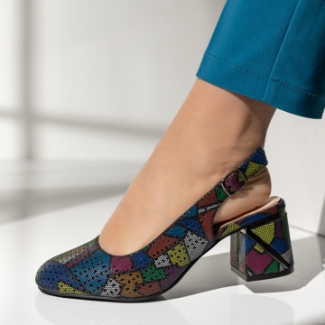 Pantofi cu toc, Pantofi dama cu toc si imprimeu multicolor ANA9, modlet.ro