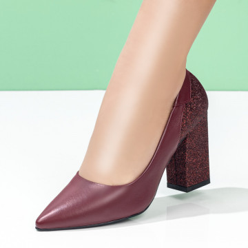 Pantofi dama cu toc visinii glitter MOD08382, 3, modlet.ro