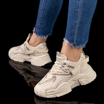 Pantofi dama sport bej cu talpa groasa MOD09620, 3, modlet.ro