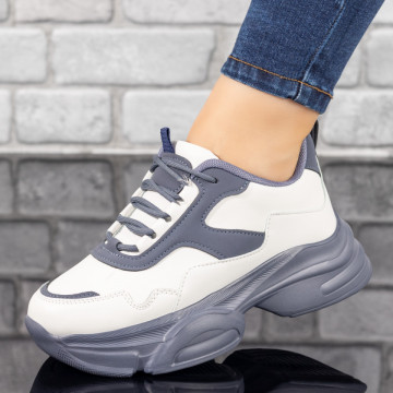 Pantofi dama sport cu talpa groasa albi cu gri MOD10027, 1, modlet.ro