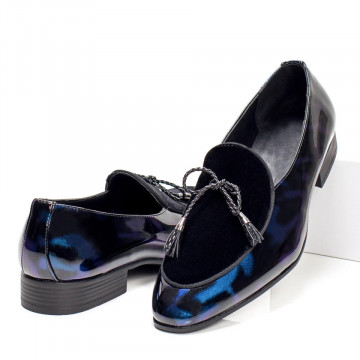 Pantofi eleganti barbati cu aspect lucios albastri MOD05397, 2, modlet.ro