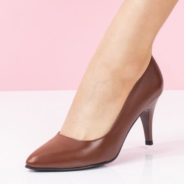 Pantofi eleganti dama cu toc maro din Piele naturala MOD06042, 4, modlet.ro
