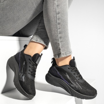 Pantofi sport cu siret si talpa groasa negri MOD13175, 4, modlet.ro