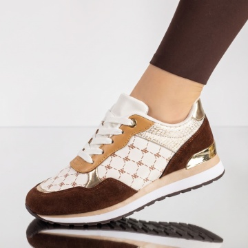 Adidasi dama, Pantofi sport dama alb cu maro MOD10428, modlet.ro