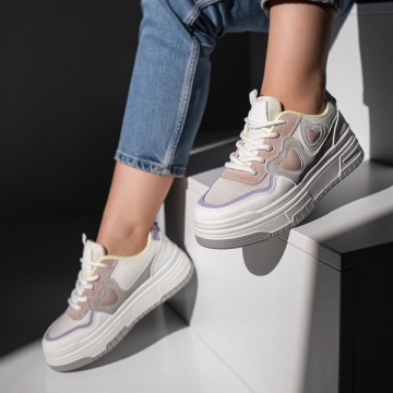 Pantofi sport dama albi cu gri si roz MOD11670, 3, modlet.ro