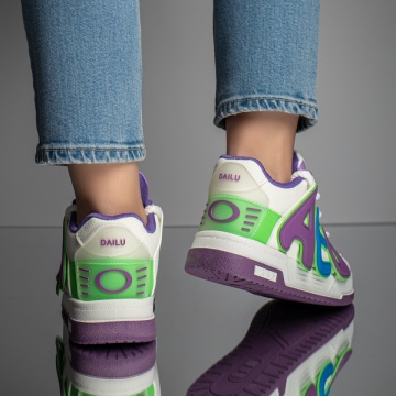 Pantofi sport dama albi cu mov si verde MOD11666, 4, modlet.ro