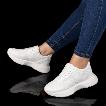 Pantofi sport dama cu siret albi MOD10127, 3, modlet.ro