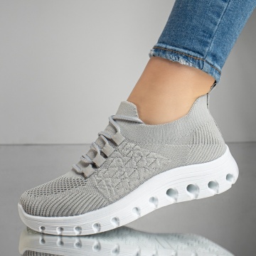 Adidasi dama, Pantofi sport dama cu siret din material textil gri EMA11, modlet.ro
