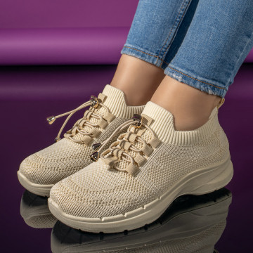 Pantofi sport dama cu siret elastic bej MOD11170, 2, modlet.ro