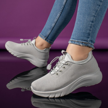 Pantofi sport dama cu siret elastic gri MOD11167, 4, modlet.ro