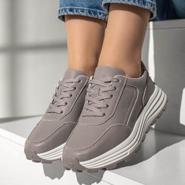 Pantofi sport dama cu siret gri din Piele naturala MOD12976, 2, modlet.ro