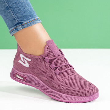 Pantofi sport dama cu siret mov cu alb MOD08071, 4, modlet.ro