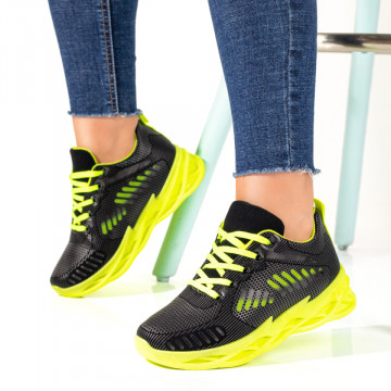 Pantofi sport dama cu siret negri cu verde MOD10172, 3, modlet.ro
