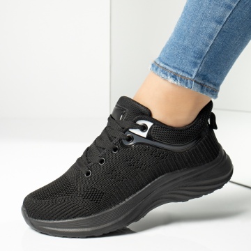 Pantofi sport dama cu siret si talpa groasa negri MOD13220, 2, modlet.ro