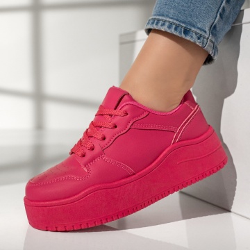Pantofi sport dama cu siret si talpa groasa roz MOD12996, 2, modlet.ro
