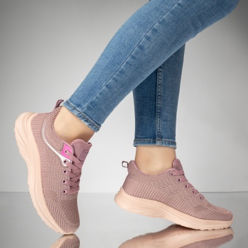 Pantofi sport dama cu siret si talpa groasa roz MOD13220, 4, modlet.ro