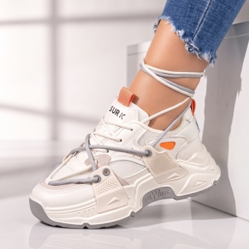 Adidasi dama, Pantofi sport dama cu talpa groasa albi cu gri MOD10436, modlet.ro