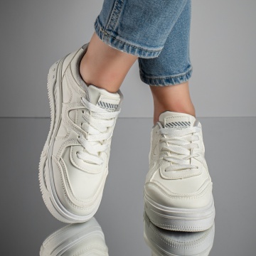 Pantofi sport dama cu talpa groasa albi cu gri MOD11781, 2, modlet.ro