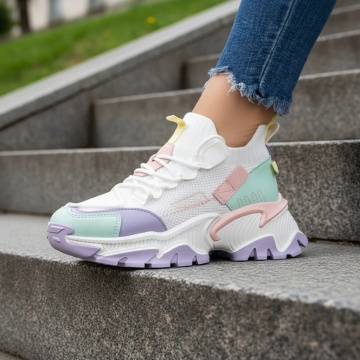 Pantofi sport dama cu talpa groasa albi cu mov MOD09199, 3, modlet.ro