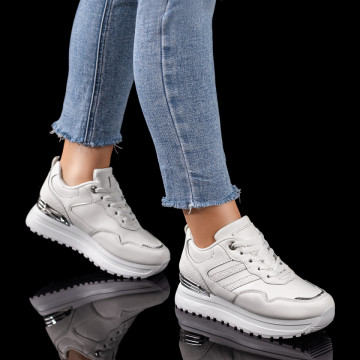 Pantofi sport dama cu talpa groasa albi MOD09596, 3, modlet.ro