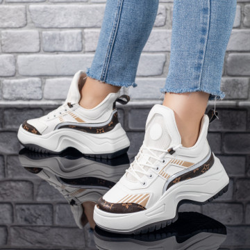 Pantofi sport dama cu talpa groasa albi MOD09844, 3, modlet.ro