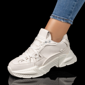 Pantofi sport dama cu talpa groasa albi MOD10068, 1, modlet.ro