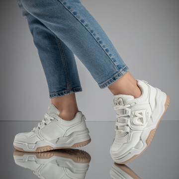 Pantofi sport dama cu talpa groasa albi MOD11743, 4, modlet.ro