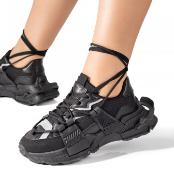 Pantofi sport dama cu talpa groasa negri MOD09410, 1, modlet.ro