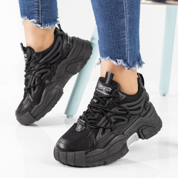 Pantofi sport dama cu talpa groasa negri MOD09621, 3, modlet.ro