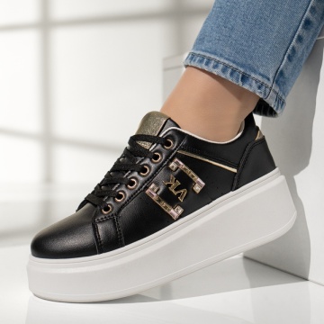 Pantofi sport dama cu talpa groasa negru cu auriu MOD12969, 2, modlet.ro