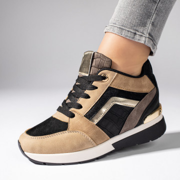 Adidasi dama, Pantofi sport dama negru cu bej MOD11113, modlet.ro