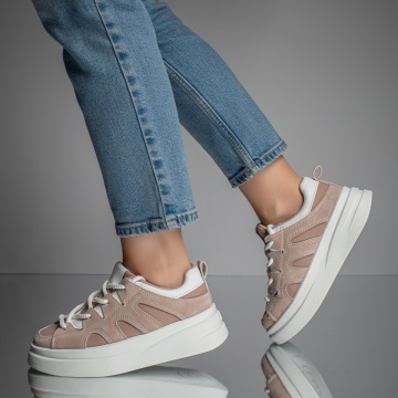 Pantofi sport roz dama cu talpa groasa alba MOD11667, 3, modlet.ro