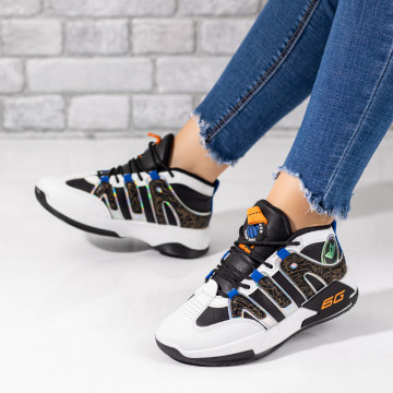 Pantofi sport unisex albe cu negru MOD07538, 3, modlet.ro