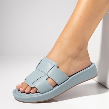 Papuci casual cu talpa joasa albastri din Piele naturala SARA7