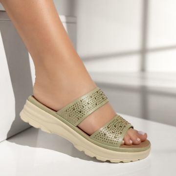 Papuci casual dama cu pietre aplicate verzi MOD13505, 4, modlet.ro