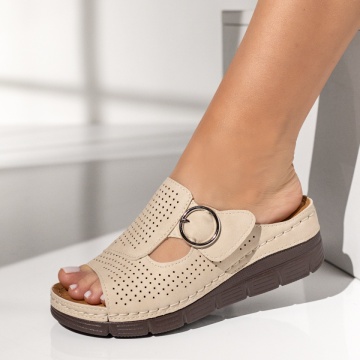 Papuci casual dama cu platforma si perforatii bej LIA14, 2, modlet.ro