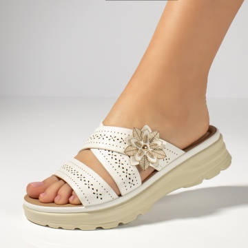 Papuci casual dama cu talpa groasa albi MOD13360, 4, modlet.ro