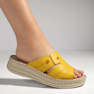 Papuci casual dama cu talpa groasa galbeni din Piele naturala MOD08759, 4, modlet.ro