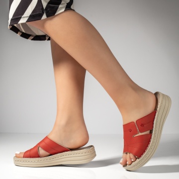 Papuci casual dama cu talpa groasa rosii din Piele naturala MOD08759, 2, modlet.ro