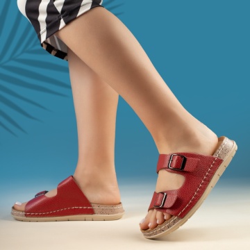 Papuci casual dama cu talpa groasa rosii ZEF13591, 3, zeforia.ro