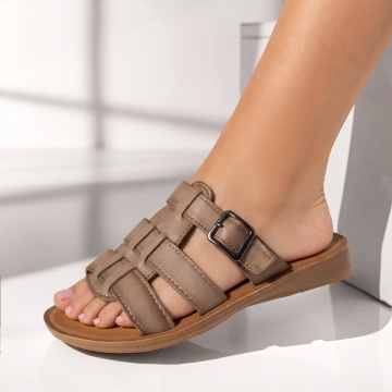 Papuci casual dama cu talpa joasa khaki EVA76, 3, modlet.ro