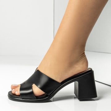Papuci casual dama cu toc gros negri EVA22, 3, modlet.ro