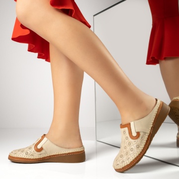 Papuci dama casual si perforatii bej din Piele naturala MOD13740, 5, modlet.ro