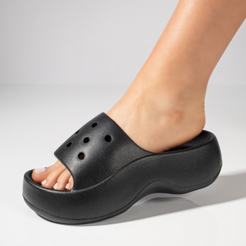 Papuci dama cu talpa groasa negri MOD11491, 2, modlet.ro