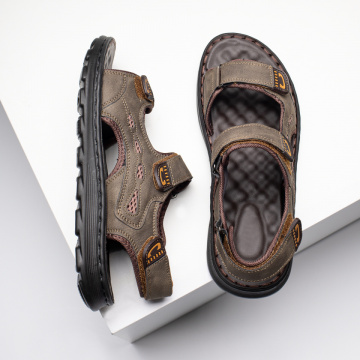 Sandale barbati cu inchidere cu scai si talpa joasa khaki MOD11588, 3, modlet.ro