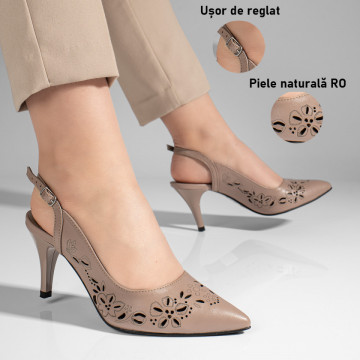 Sandale cu toc dama khaki din Piele Naturala MOD11305, 3, modlet.ro