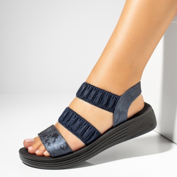 Sandale dama cu barete elastice si imprimeu albastre MOD13908, 2, modlet.ro